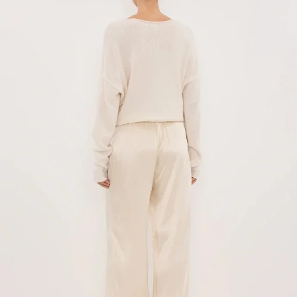 DISSH Mya Satin Cream Wide-Leg Drawstring Pants - Picture 2 of 4